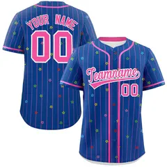 Royal Pink Stripe Star Pattern Authentic Baseball Jersey 1