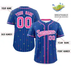 Royal Pink Stripe Star Pattern Authentic Baseball Jersey 2