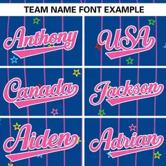 Royal Pink Stripe Star Pattern Authentic Baseball Jersey 3