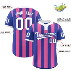 Royal Pink Stripe Two-Button Softball Jersey 2