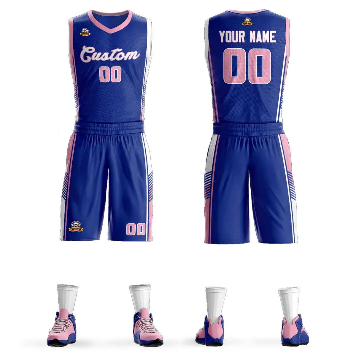 Royal Pink-White Classic Sets Basketball Jersey