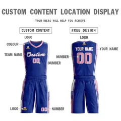 Royal Pink-White Classic Sets Basketball Jersey 3