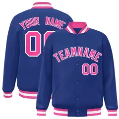 Royal Pink-White Classic Varsity Full-Snap Letterman Jacket 1