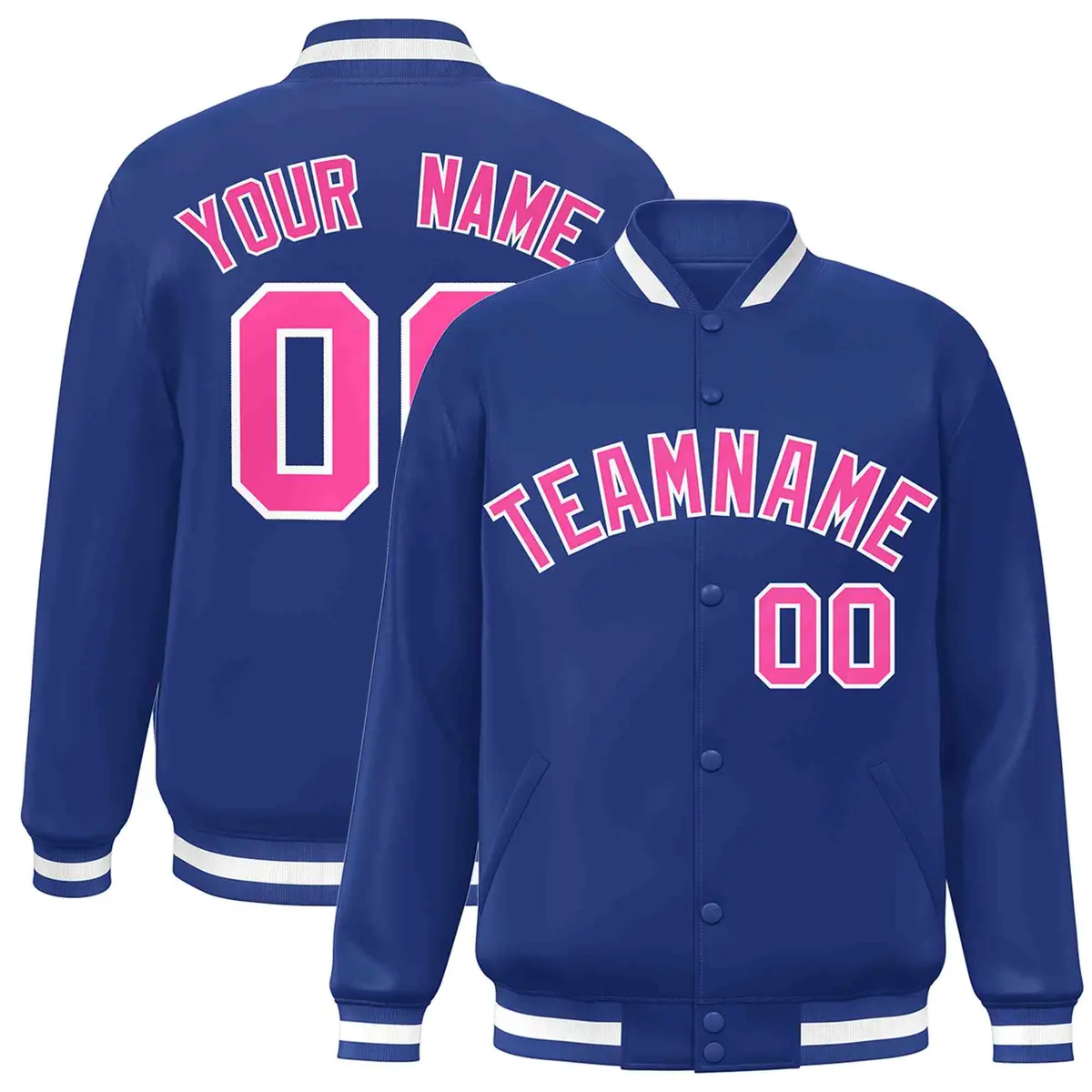 Royal Pink-White Classic Varsity Full-Snap Letterman Jacket