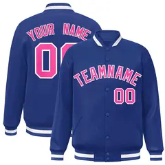 Royal Pink-White Classic Varsity Full-Snap Letterman Jacket 1