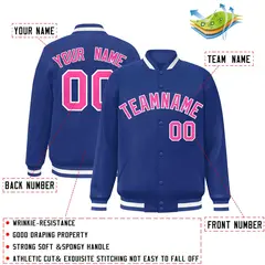 Royal Pink-White Classic Varsity Full-Snap Letterman Jacket 2