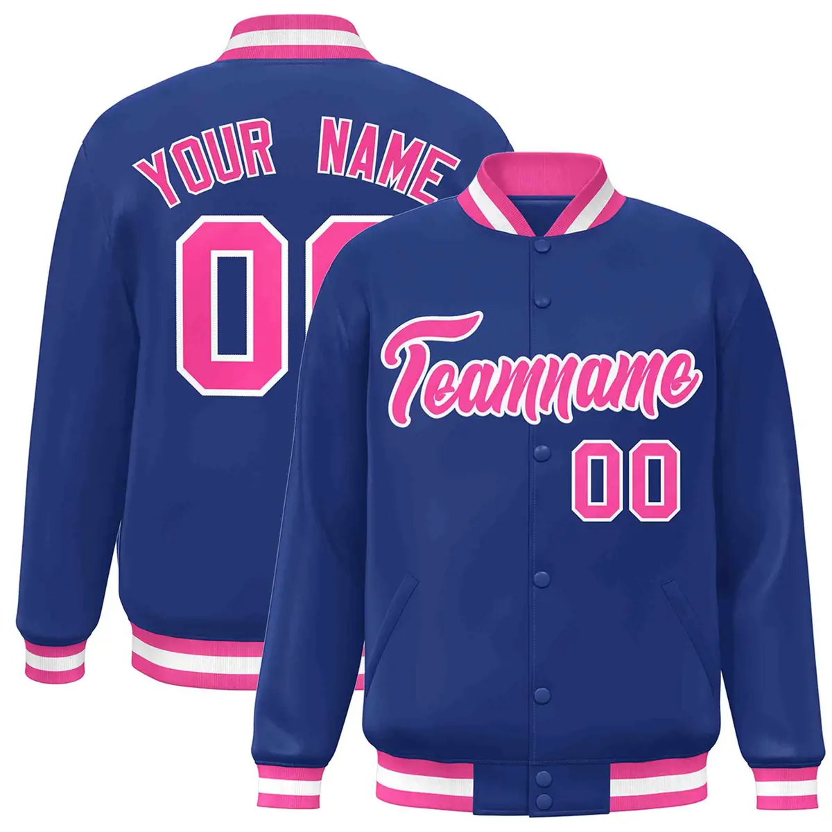 Royal Pink-White Classic Varsity Full-Snap Letterman Jacket