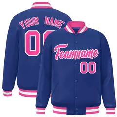 Royal Pink-White Classic Varsity Full-Snap Letterman Jacket 1