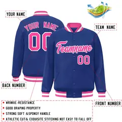 Royal Pink-White Classic Varsity Full-Snap Letterman Jacket 2