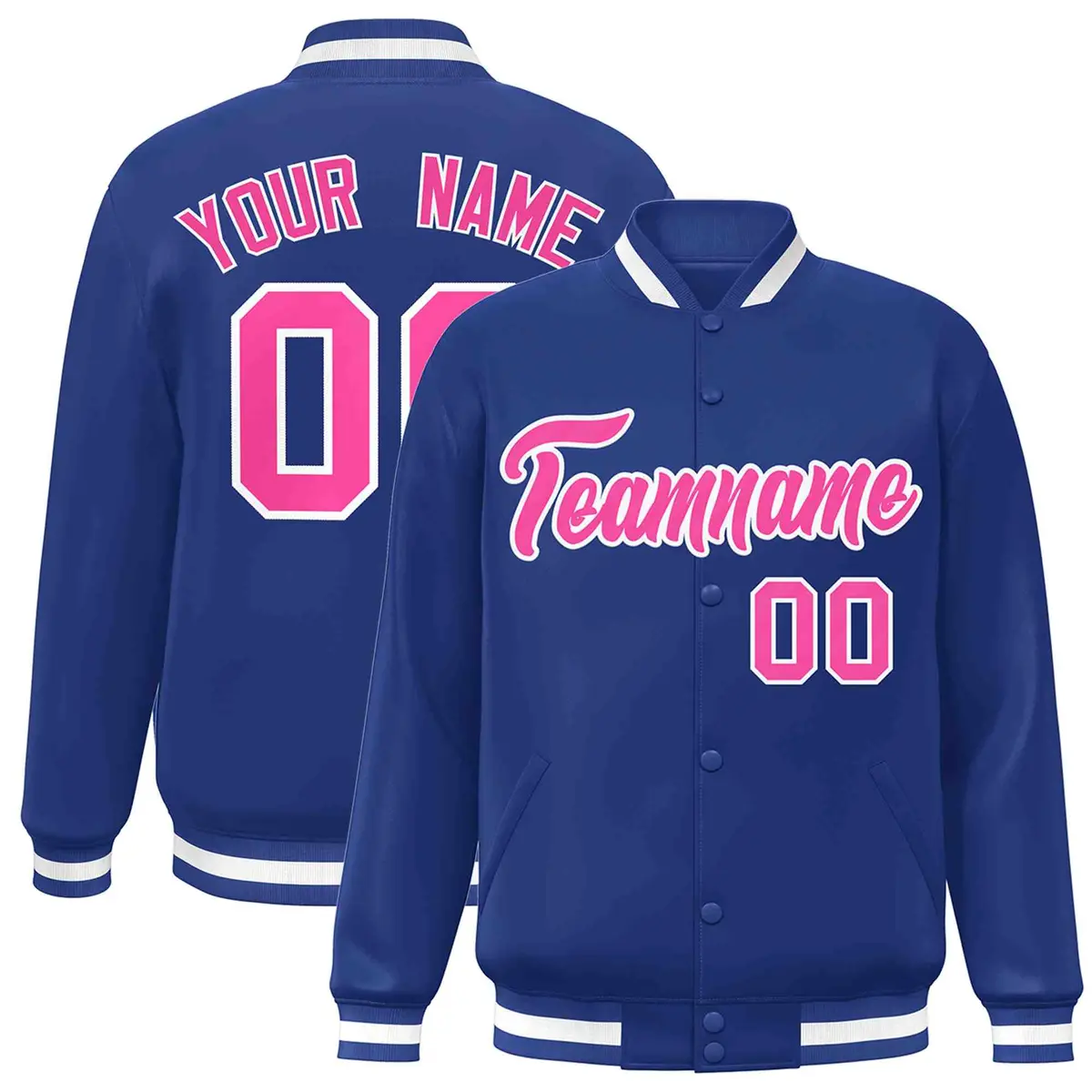 Royal Pink-White Classic Varsity Full-Snap Letterman Jacket