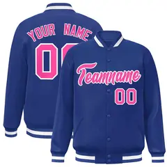Royal Pink-White Classic Varsity Full-Snap Letterman Jacket 1