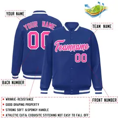 Royal Pink-White Classic Varsity Full-Snap Letterman Jacket 2