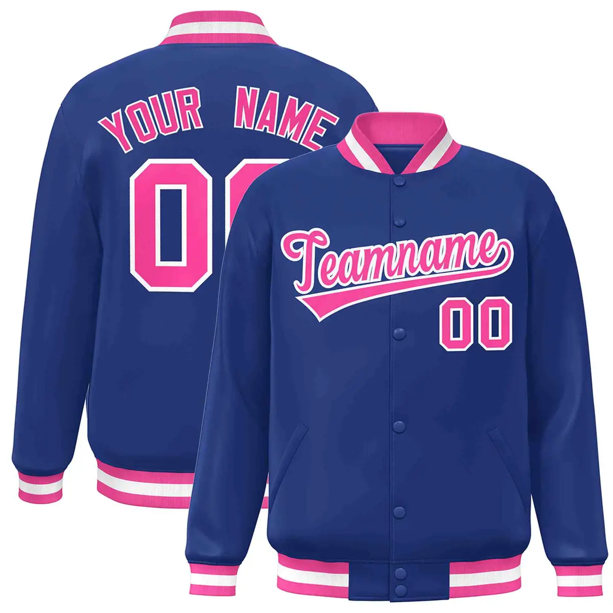 Royal Pink-White Classic Varsity Full-Snap Letterman Jacket