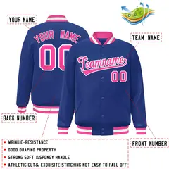 Royal Pink-White Classic Varsity Full-Snap Letterman Jacket 2