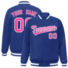 Royal Pink-White Classic Varsity Full-Snap Letterman Jacket 1