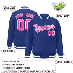 Royal Pink-White Classic Varsity Full-Snap Letterman Jacket 2