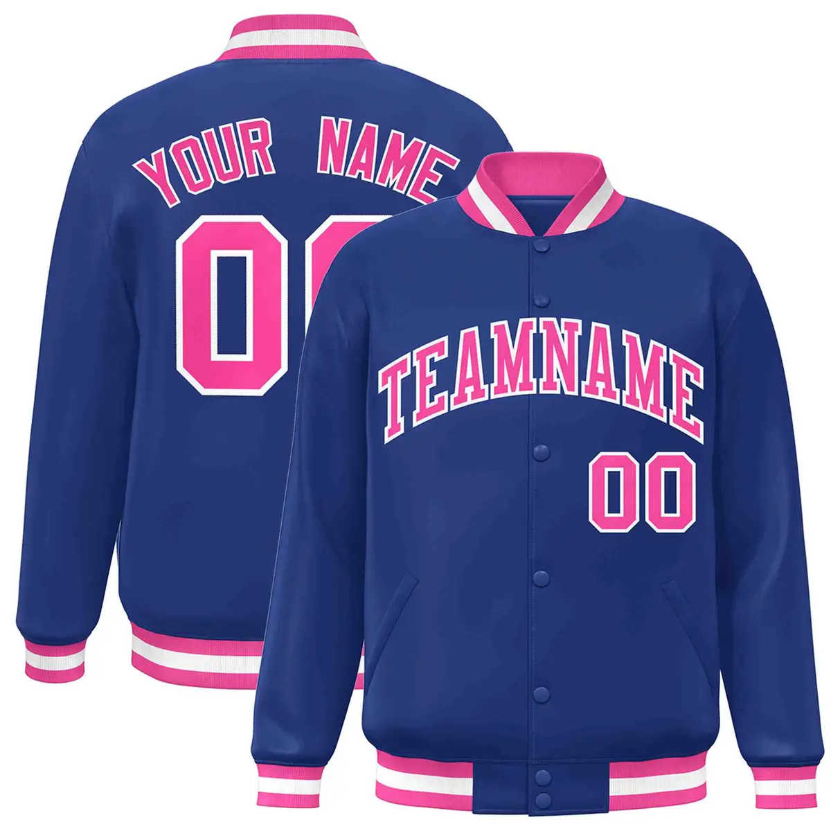 Royal Pink-White Classic Varsity Full-Snap Letterman Jacket