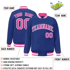 Royal Pink-White Classic Varsity Full-Snap Letterman Jacket 2