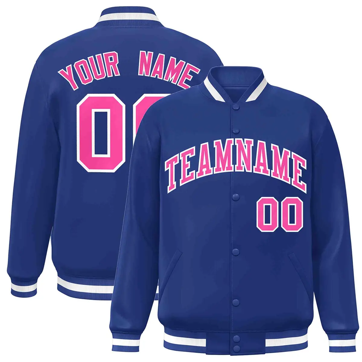 Royal Pink-White Classic Varsity Full-Snap Letterman Jacket