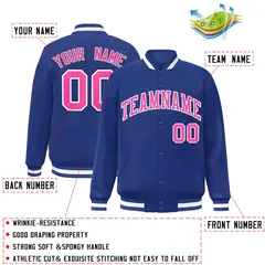 Royal Pink-White Classic Varsity Full-Snap Letterman Jacket 2
