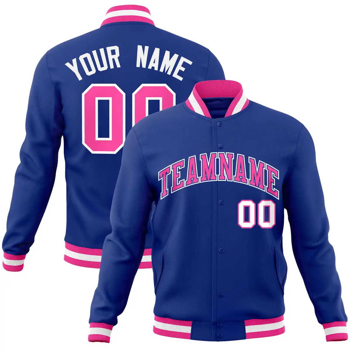 Royal Pink-White Classic Varsity Full-Snap Letterman Jacket