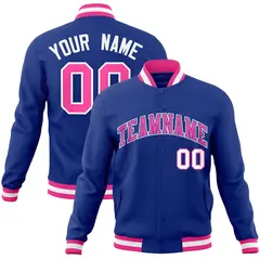Royal Pink-White Classic Varsity Full-Snap Letterman Jacket 1