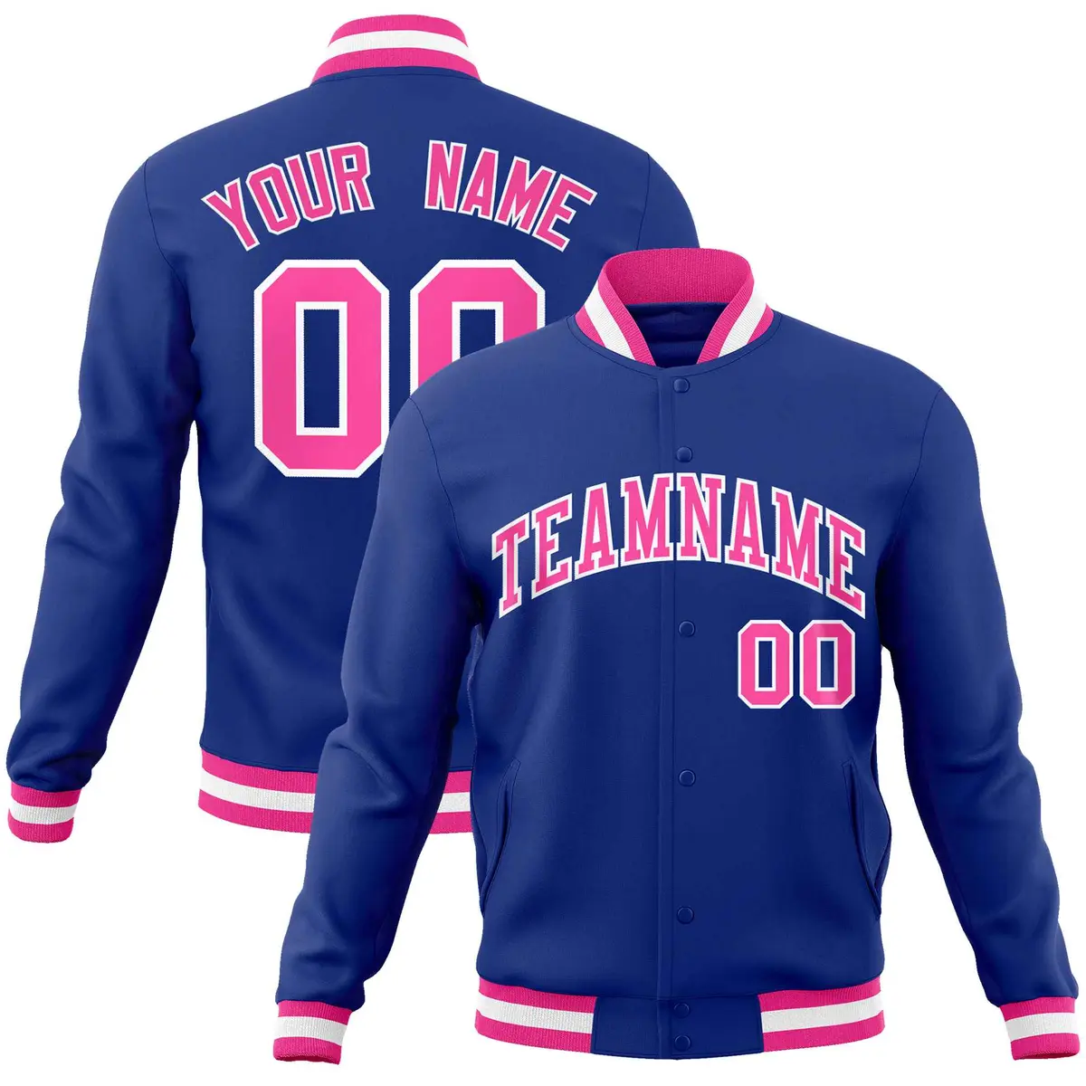 Royal Pink-White Classic Varsity Full-Snap Letterman Jacket