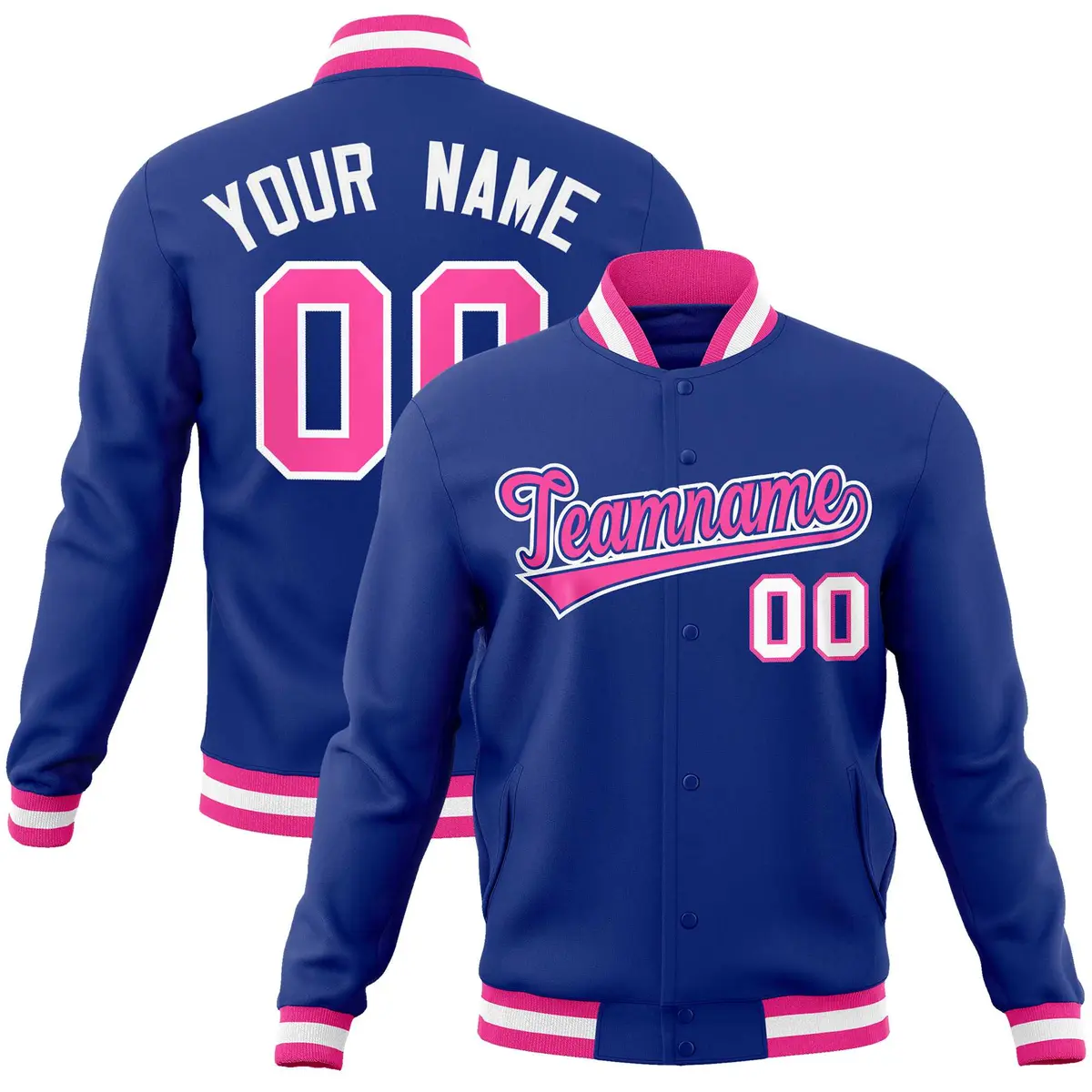 Royal Pink-White Classic Varsity Full-Snap Letterman Jacket