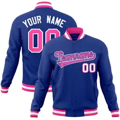 Royal Pink-White Classic Varsity Full-Snap Letterman Jacket 1