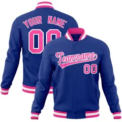 Royal Pink-White Classic Varsity Full-Snap Letterman Jacket 1