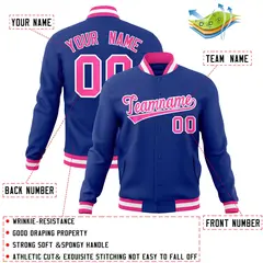 Royal Pink-White Classic Varsity Full-Snap Letterman Jacket 4