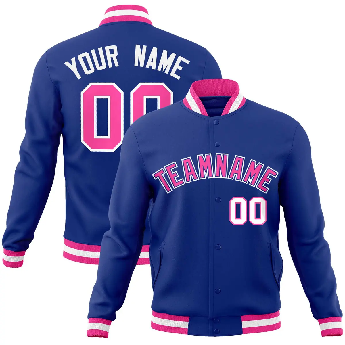 Royal Pink-White Classic Varsity Full-Snap Letterman Jacket