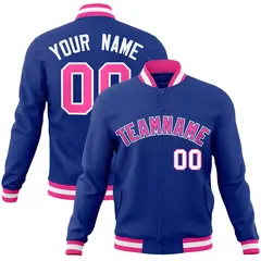 Royal Pink-White Classic Varsity Full-Snap Letterman Jacket 1