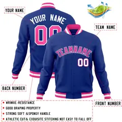 Royal Pink-White Classic Varsity Full-Snap Letterman Jacket 4