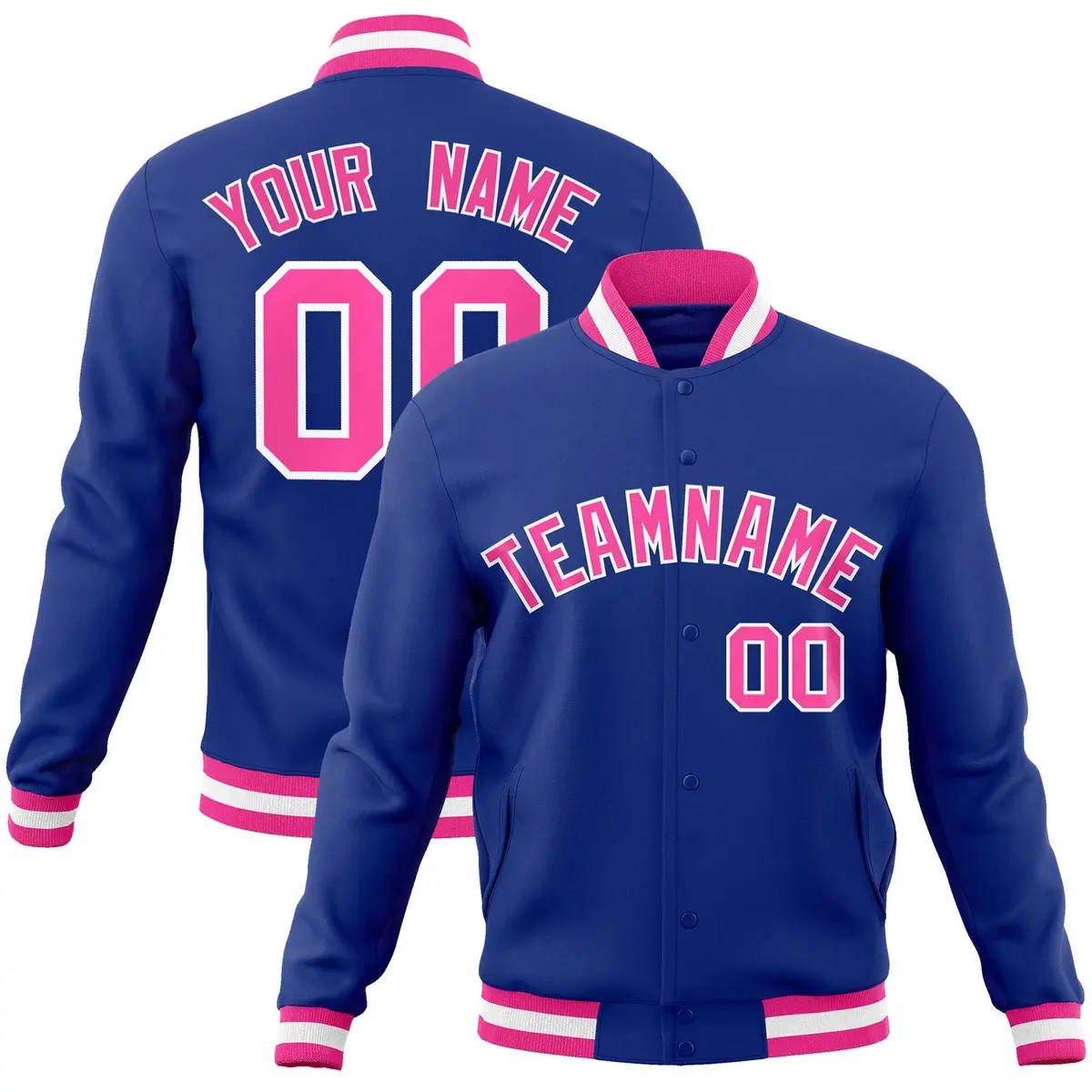 Royal Pink-White Classic Varsity Full-Snap Letterman Jacket