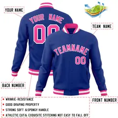 Royal Pink-White Classic Varsity Full-Snap Letterman Jacket 4