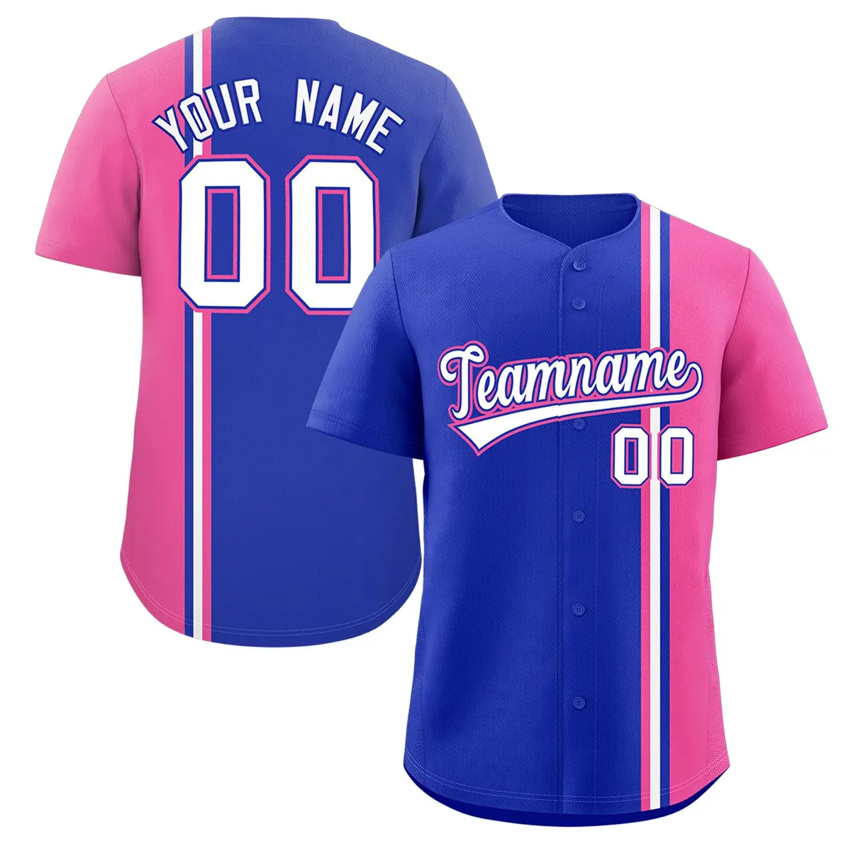 Royal Pink White Color Block Authentic Baseball Jersey