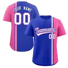 Royal Pink White Color Block Authentic Baseball Jersey 1