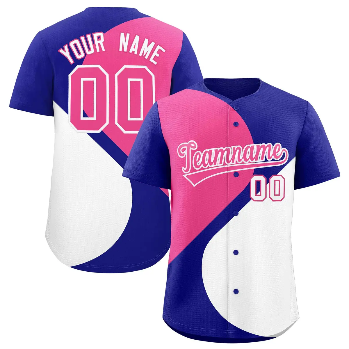 Royal Pink-White Color Block Half Heart Baseball Jersey