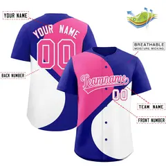 Royal Pink-White Color Block Half Heart Baseball Jersey 2