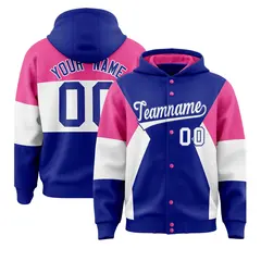 Royal Pink-White Color Block Letterman Jacket Hoodie