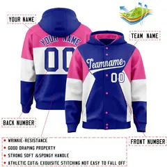 Royal Pink-White Color Block Letterman Jacket Hoodie 4