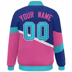 Royal Pink-White Color Block Varsity Bomber Baseball Jacket 4
