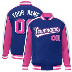 Royal Pink-White Color Block Varsity Bomber Baseball Jacket