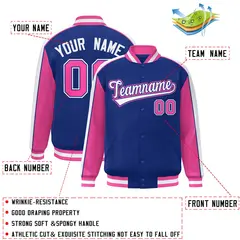Royal Pink-White Color Block Varsity Bomber Baseball Jacket 2