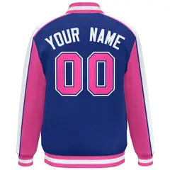 Royal Pink-White Color Block Varsity Bomber Baseball Jacket 4