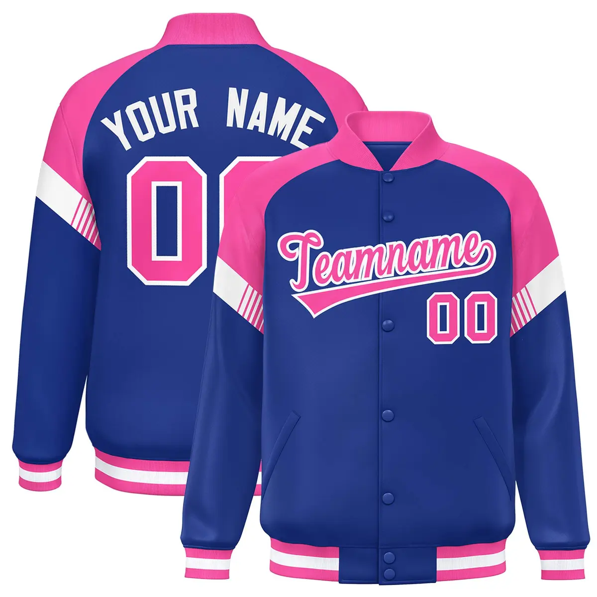 Royal Pink-White Color Block Varsity Letterman Jacket