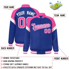 Royal Pink-White Color Block Varsity Letterman Jacket 2