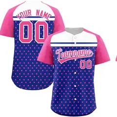 Royal Pink-White Raglan Star Print Baseball Jersey