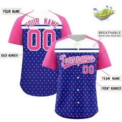 Royal Pink-White Raglan Star Print Baseball Jersey 2